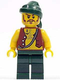 LEGO Minifigure-Pirate Vest and Anchor Tattoo, Dark Green Legs, Dark Green Bandana, Brown Moustache-Pirates / Pirates II-PI095-Creative Brick Builders